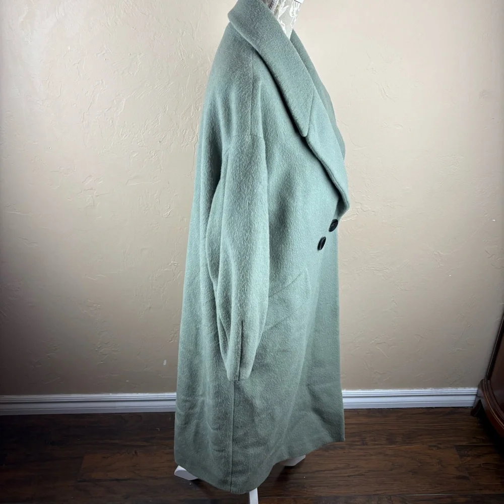 Zara Seafoam Green Wool Alpaca Winter Coat Long Oversized Women’s XS Italian
